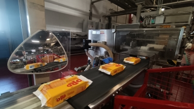 biscuits showing on a factory conveyor belt